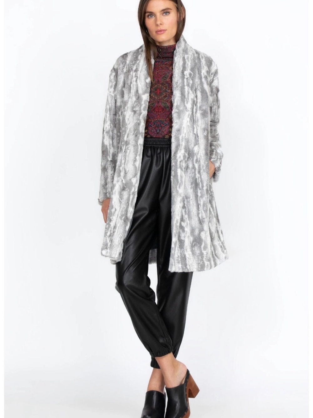 JOHNNY WAS Cloud Faux Fur Jacket Open Front Coat W/Pockets silk Lined $490 - Picture 1 of 8